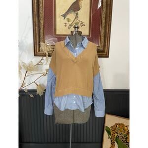 Central Park West Layered Sweater Vest Shirt Combo Women’s Large